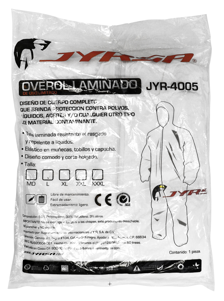 QUIM-JYR-4005-XL OVEROL LAMINADO DESECHABLE JYRSA - Imagen 3