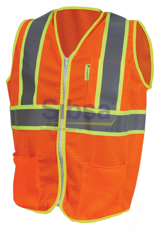 CHAL-JYR-SR-1210ANCR CHALECO UNITALLA ANARANJADO TELA JERSEY DE ALTA VISIBILIDAD CON REFLEJANTE TEXTIL JYRSA